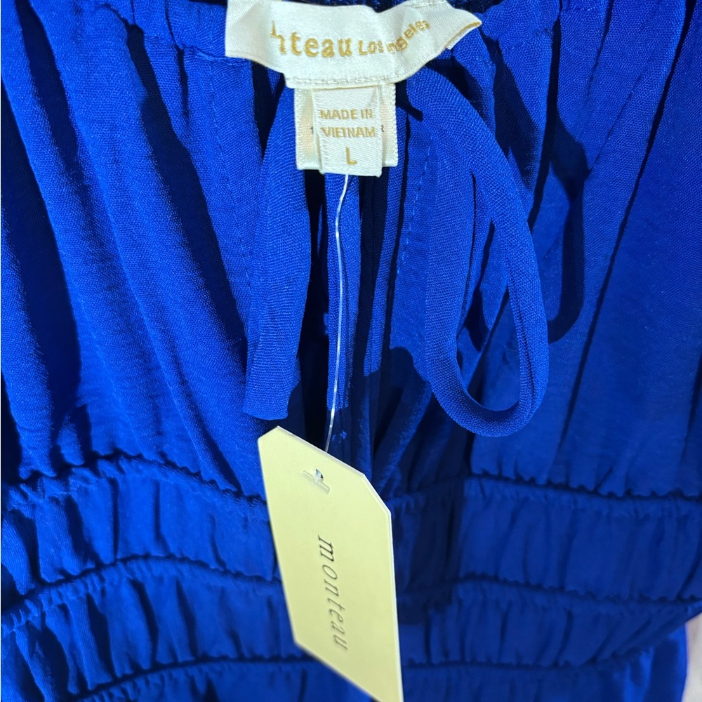 Royal Blue Maxi Sun Dress Beach Smocked sz Lhigh waisted Monteau Los Angeles NWT - Picture 8 of 8